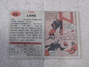 1957 Topps #85 Dick Lane RC Rookie Low Grade back